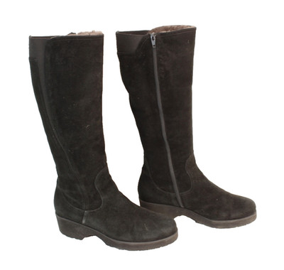 Stiefel Boots Lammfell-Futter Gr. 40 Velours Leder schwarz Suede Damen FS69