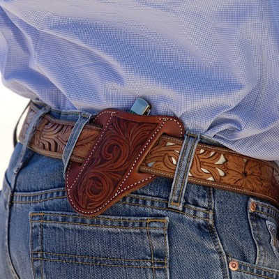 Martin Saddlery Floral Angled Tooled Leather Knife Scabbard - Large 4 7/8in L x