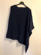 Cadenza Italy Cashmere Wool Blend Wrap Poncho Navy Asymmetric One Size New