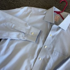 Brooks Brothers Dress Shirt 16-33 Madison Fit Non-Iron Light Blue Grid Cotton