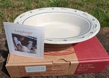 Longaberger Pottery Woven Tradition Classic Blue Oval Serving Bowl Dish 11" NOS