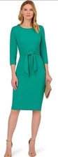 NWT Adrianna Papell Womens Dress Size 14 Botanic Green 3/4 Sleeve Knit Tie Waist