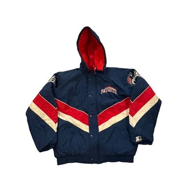 Vtg 90s Starter New England Patriots Authentic Pro Line Hooded Puffer Jacket Med