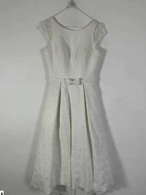 10 Veni Infantino Brautkleid Neu Elfenbein Spitze Flügelärmel Tee Länge Fit & Flare