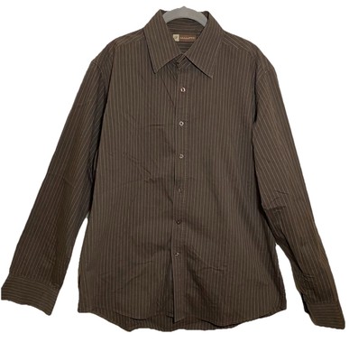 Level Ten Men s Size XL Brown Striped Long Sleeve Stretch Button Up Shirt