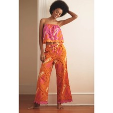 nwt ANTHROPOLOGIE x FARM RIO sz M Printed Scallop-Hem Wide-Leg Pants