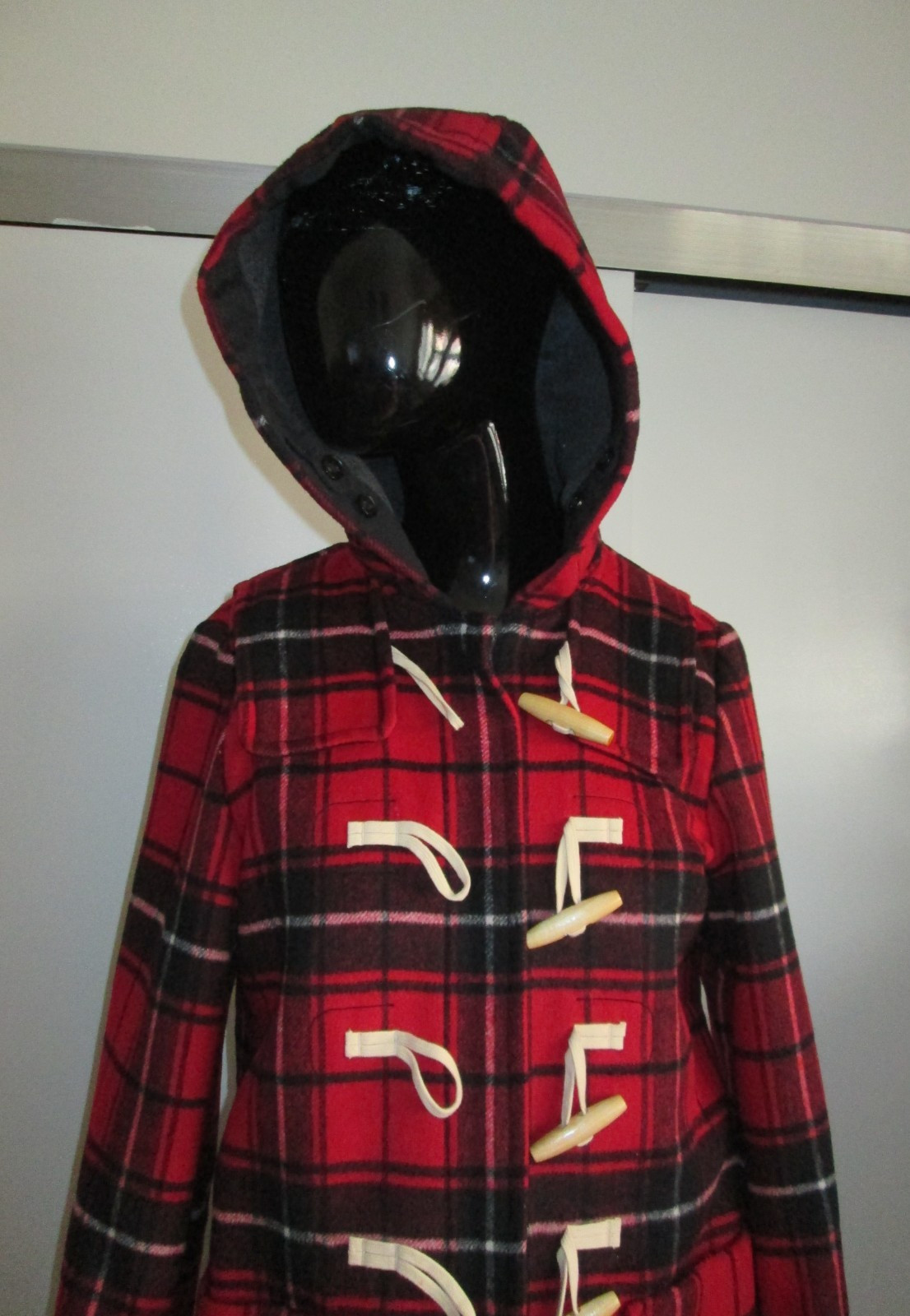 GAP Size S Red Plaid Zip Toggle Button Jacket wit… - image 3