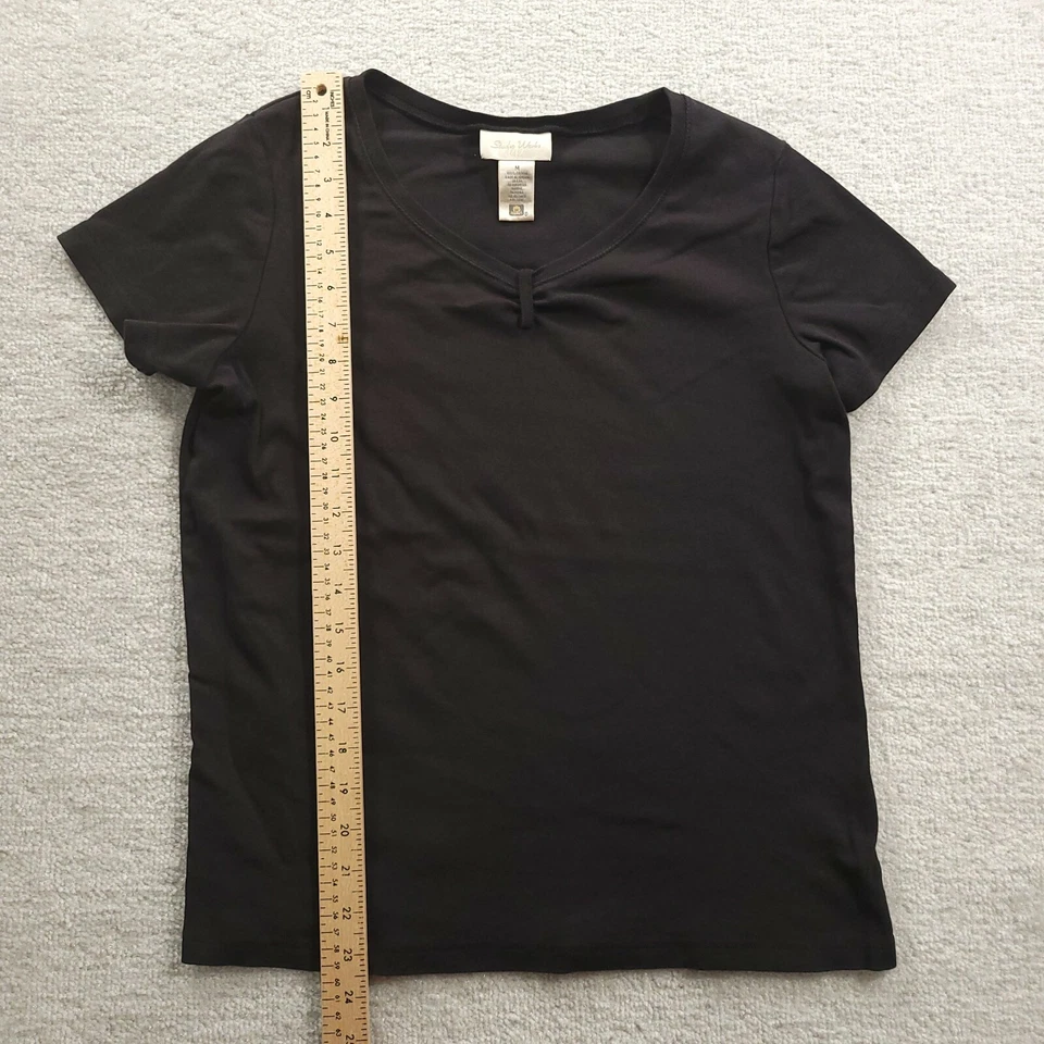 Studio Works V-Neck T-Shirt Women's Medium Black Short Sleeve Basic 100% Cotton - Image 4 of 4