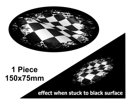 Oval FADE TO BLACK B&W Chequered Racing Flag vinyl car bike sticker Decal 150mm - Afbeelding 1 van 1