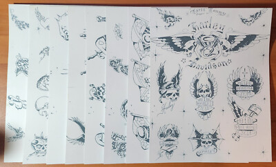 1987 Tatts Tommy Vintage Biker Style Tattoo Flash 8 Sheet Set Skulls Eagle Ect