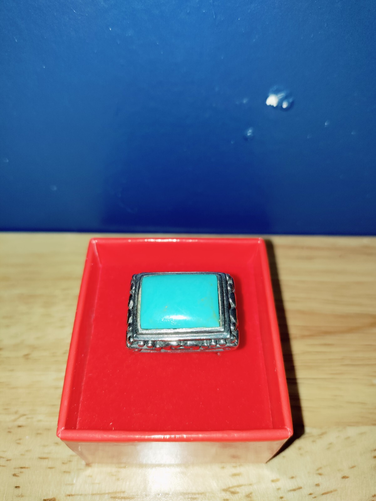 Sterling Silver 925 Heavy Rectangular Turquoise R… - image 2