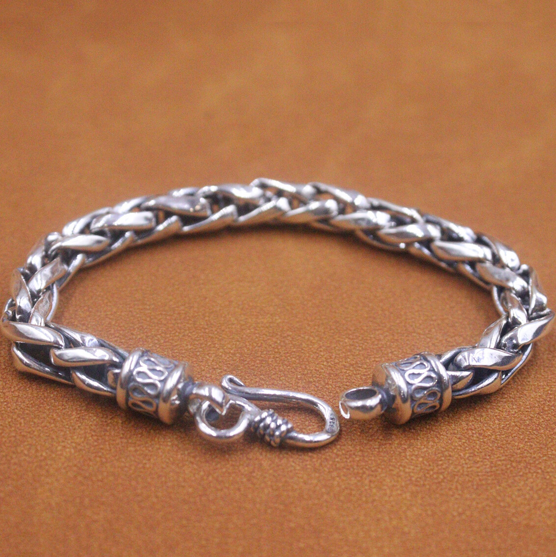 Real 925 Sterling Silver Bracelet Men's 8mm Weave Wheat Link Chain