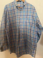 Andrews Inc Glendora Plaid Long Sleeve Button Down Large Stripe Blue 24" armpit