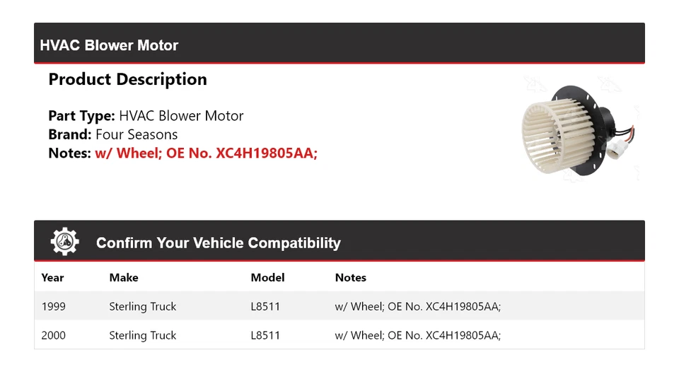 Motor soplador de climatización para camión Sterling L8511 1999-2000 4 estaciones Foto 2 de 4