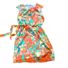 Robbie Bee Dress size 10 orange floral knee length sleeveless tank belt lined