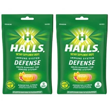 HALLS Relief DEFENSE CITRUS Cough Drops, 30 Drops Per Pack (Pack Of 2)
