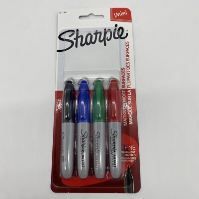 SHARPIE Mini Permanent Markers, Fine Point, Assorted Colors, 4 Count