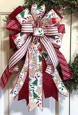 10 " X 20 " GINGERBREAD BOW WIRED RIBBON for DOOR WREATH LANTERN # 167 rb