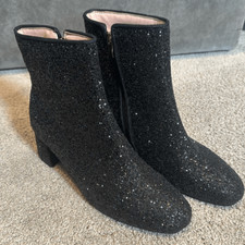 Women  s Black Glitter Covered Chunky Heeled Party Boots Zipper Size 10.5 NEW