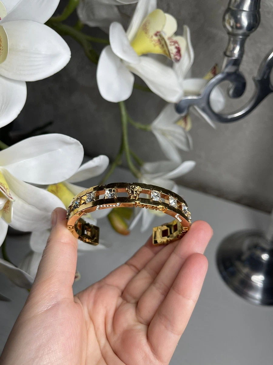 Versace Medusa Greca Swarovski Crystal Gold Bracelet Size Large