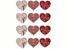 Heart Tree Lace Puzzle 12 pcs 1 Inch Red Fused Glass Decals