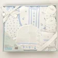 5pc Baby Boy Gift Set • Baby Gear • Bodysuit, Booties, Cap, Bib, Pillow