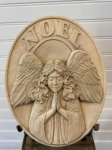 Christmas Praying Angel “Noel” Hen-Feathers? BasRelief Cast Resin Plaque 10”X8” - Picture 4 of 11