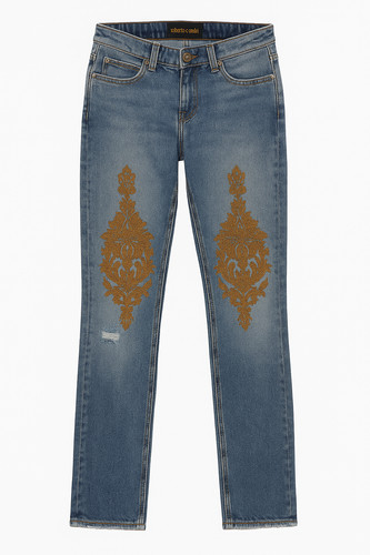Roberto Cavalli Distressed Embroidered Jeans