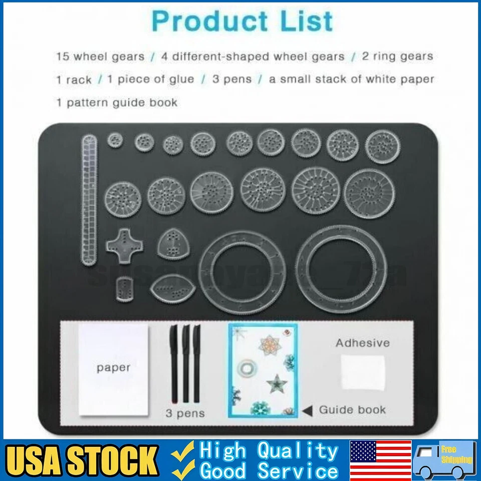 Juego de caja de lujo de espirógrafo 27P diseños en espiral juguetes entrelazados engranajes ruedas Foto 4 de 4