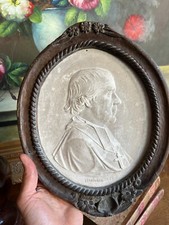 Cadre Bois & Médaillon Plâtre Profil Homme Mahoux 1877 Antique Frame XIX Eme