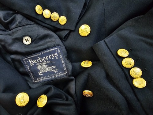 HOT VTG Men BURBERRYS STOCKWOOD DOUBLE BREAST GOLD BUTTONS WOOL NAVY BLAZER 44 L - Picture 6 of 15