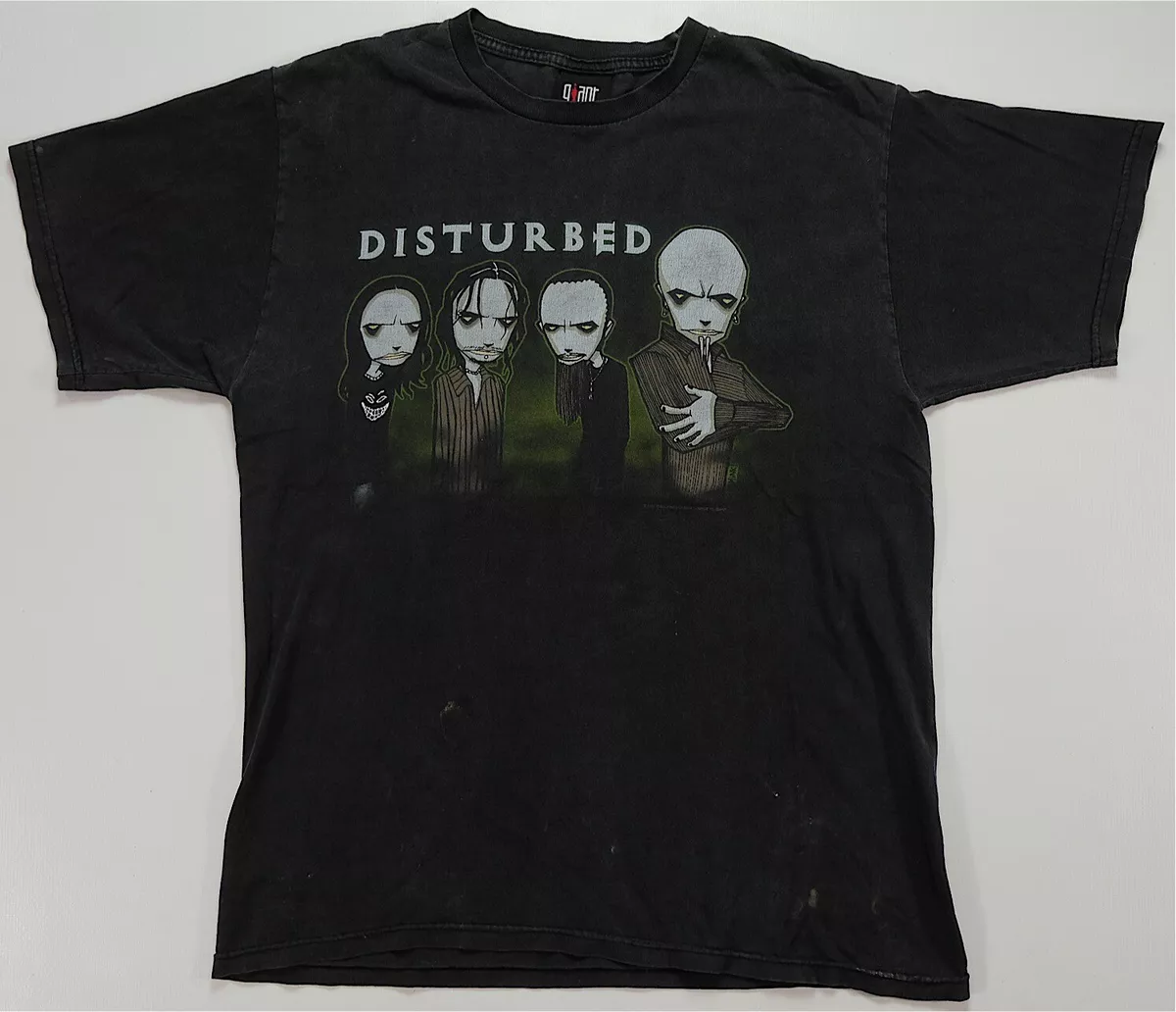 Rare Vintage GIANT Disturbed 2001 T Shirt 90s 2000s Heavy Metal Rock Band Black