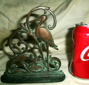 ANTIQUE W.F BOOGAR BRONZE AESOP'S FABLE STORY FOX & HERON BIRD SCULPTURE BOOKEND