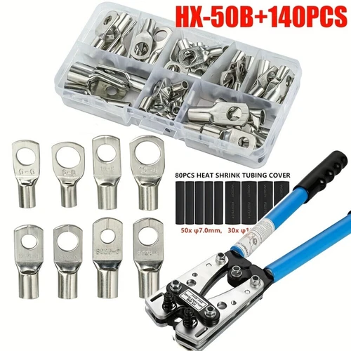 Juego de terminales de anillo de terminales de cobre de 140 piezas Kit de conectores de crimpado de cable eléctrico - Imagen 15 de 17