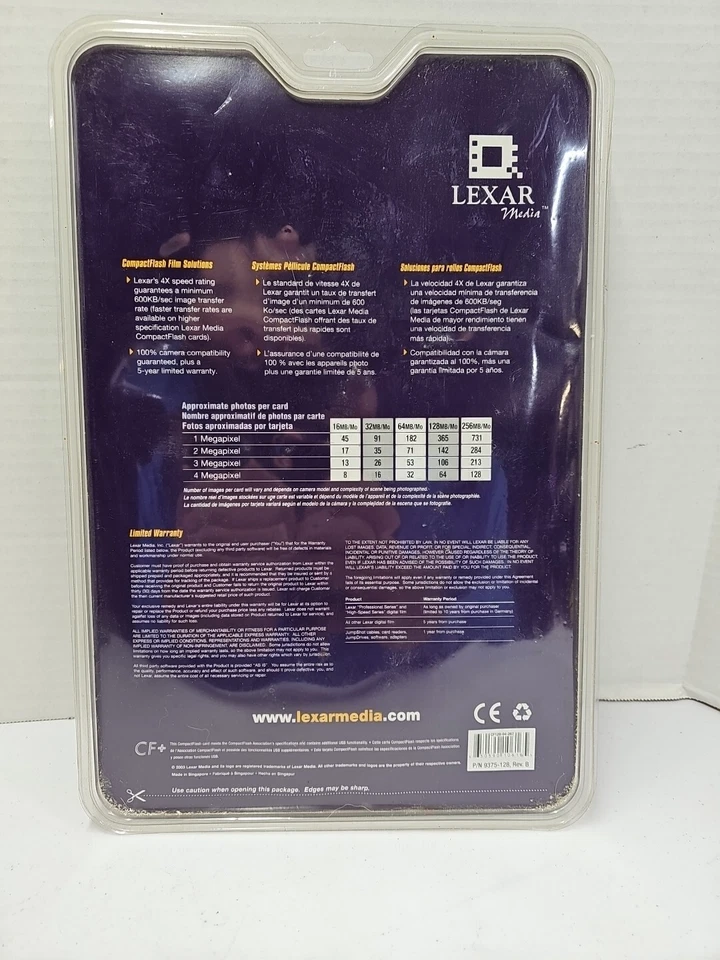 LEXAR COMPACT FLASH MEMORY CARD MEDIA 128MB 4X SPEED FOR OLD DIGITAL CAMERA - Image 2 of 2