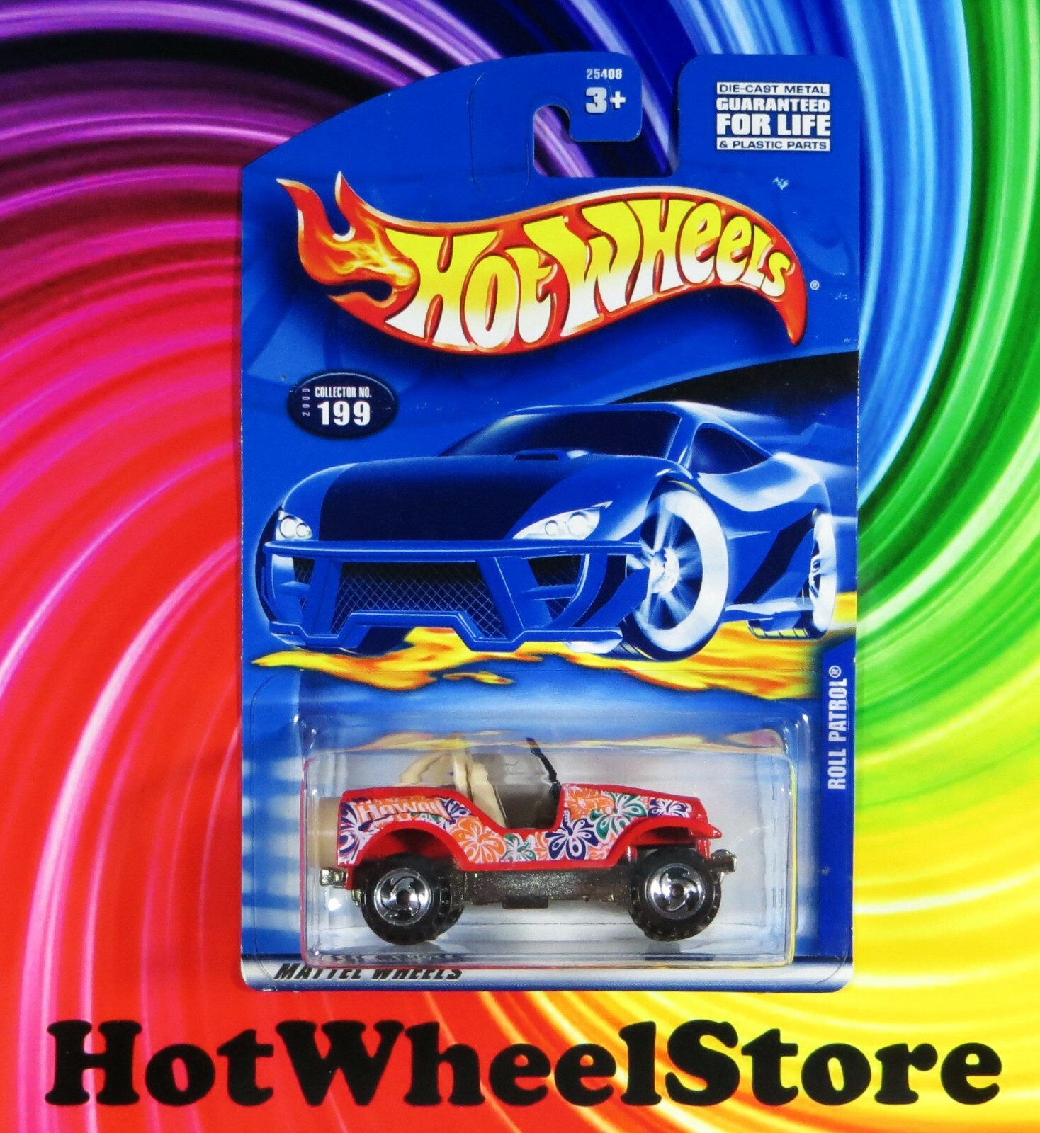 2000  Hot Wheels   Red   ROLL PATROL  Metal Base & Body   Card #199 HW40-042622