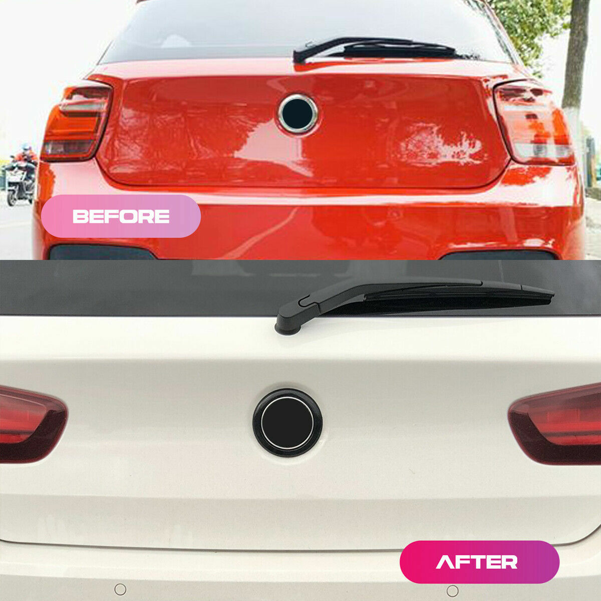 VHEUHZ Rear Badge Ring Cover Sticker, Boat Emblem Ring Logo Decoration Cover Trim Hood Compatible with BMW 1 Series F20 F21 M140i M135i 118i (Clear Black