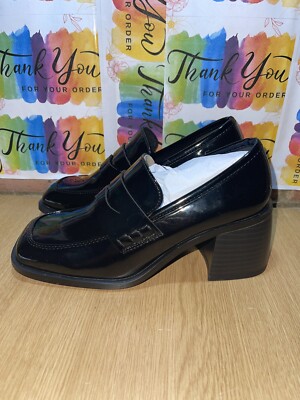 Jeffrey Campbell Ecole Black Box Squared Toe Block Heel Slip On Pump  Loafers UK