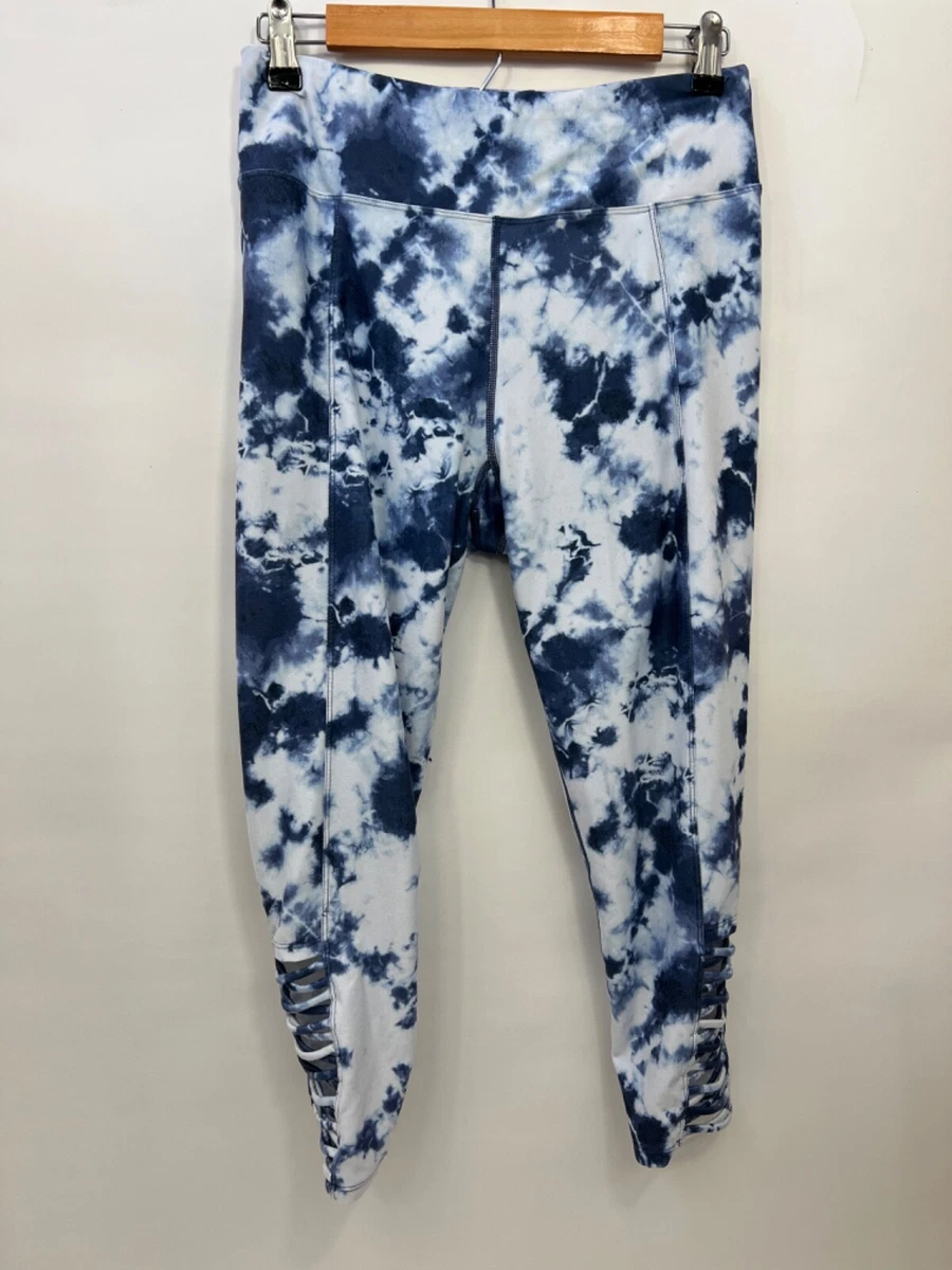 Betsy Johnson Performance White and Blue Tie Dye Leggings