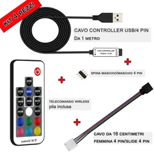 4 PIECE KIT WIRLESS REMOTE CONTROL CONTROLLER + CONNECTOR FOR RGB LED STRIP