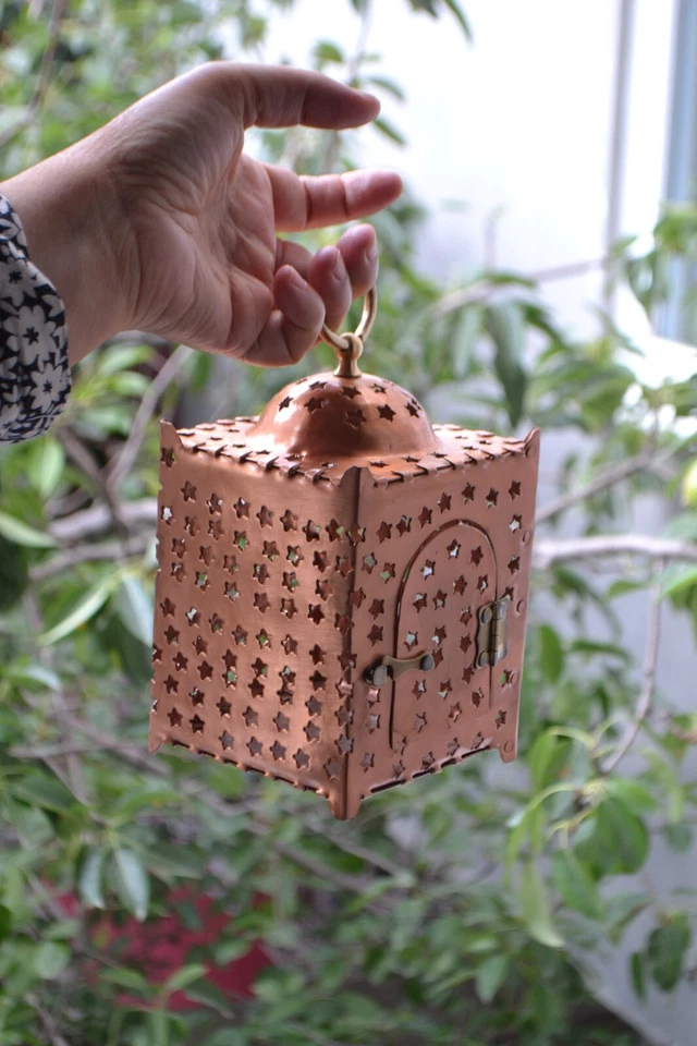 Rustic Copper Lantern, Copper Decorative Candle Holder with Brass Handle - Image 3 of 4