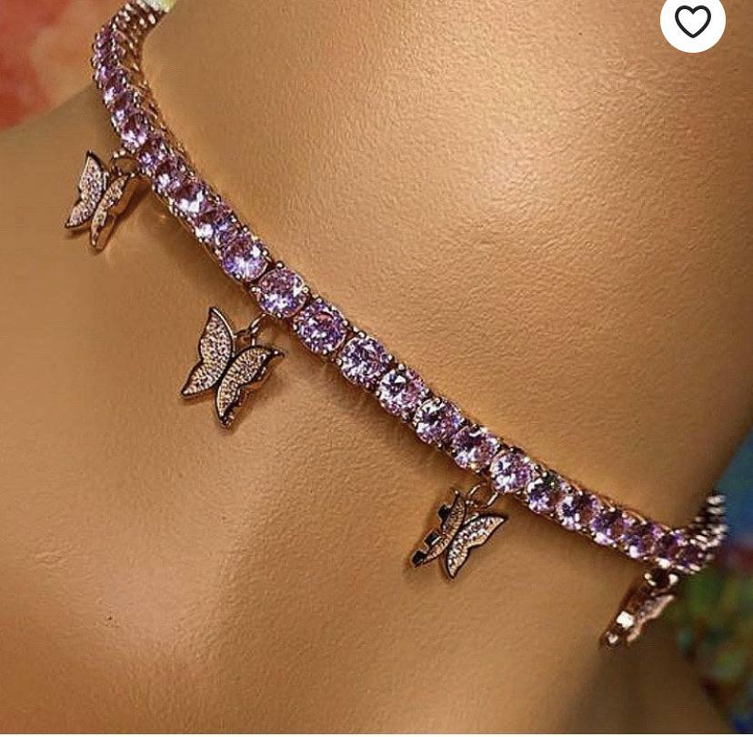 PINK butterfly tennis choker cz tennis butterfly necklace