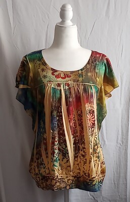 One World Live & Let Live Women's Medium Multicolor with Rhinestones Sublimation