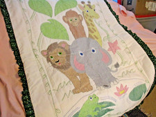 Handmade Baby Quilt Zoo Animals Hand Embroidered