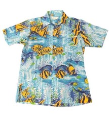 Vtg 50s 60s Penney's Hawaiian Shirt Fish Aloha Size Medium Coral Beach Tropical