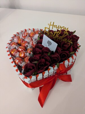 Schokoladen Kinder Lindt Lindor Geburtstag Herz Seidenblumen - Geschenkkorb 