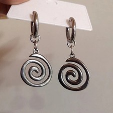 Stainless Steel Hoop Earrings Swirl Round Goth Punk Classic Women Jewelry