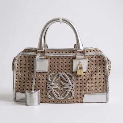 Loewe Beige Woven Amazona  Top Handle Zip Clochette Padlock Logo Metallic HW