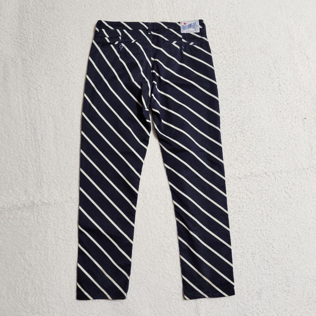 A Bathing Ape Cotton Diagonal Striped Pants Navy/White XS Waist 79cm thumbnail 11