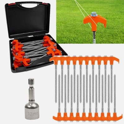 24Stk Zelt Heringe Stahl Schraubheringe Robuste Erdnägel Gewinde für Camping +